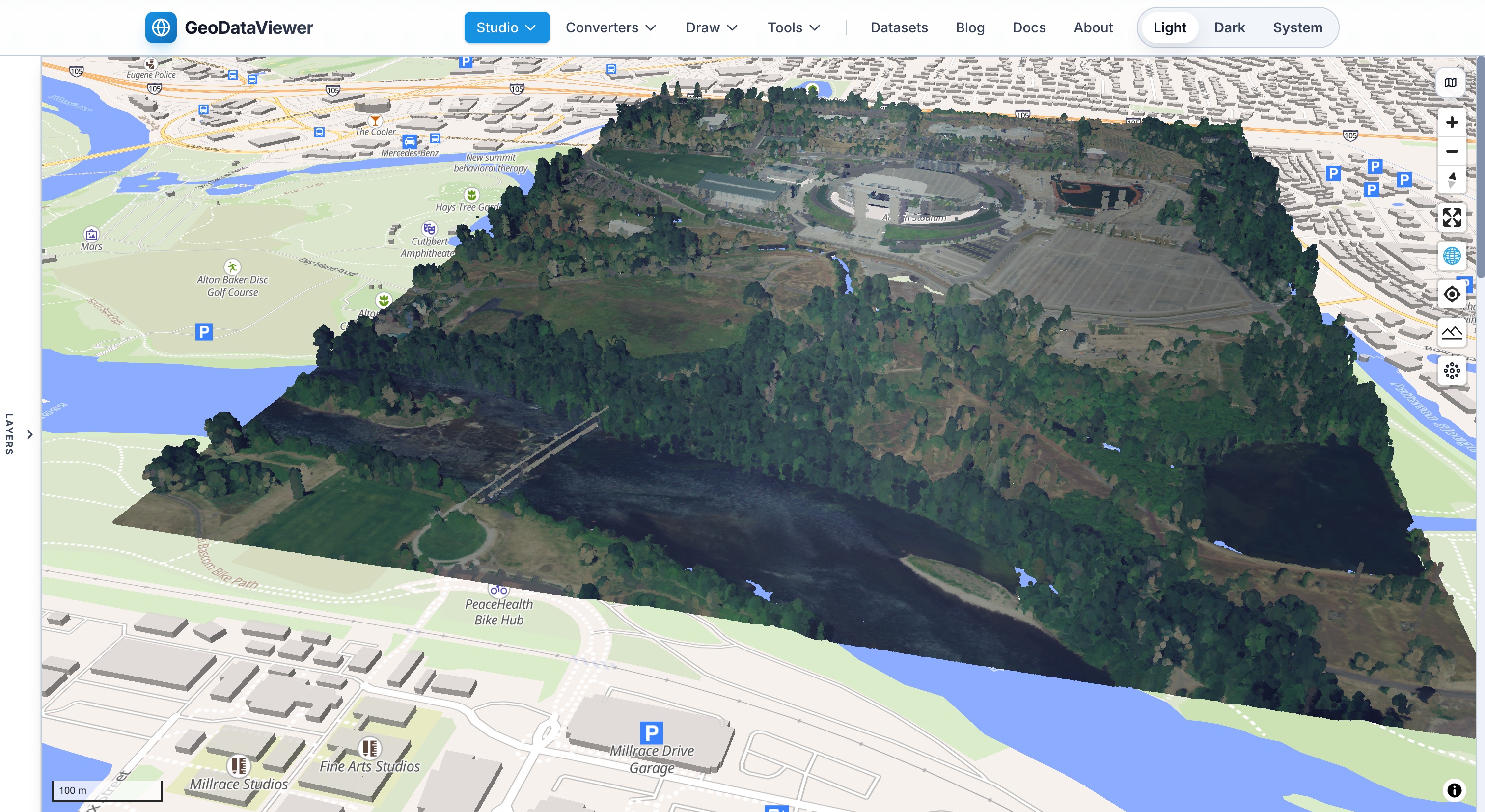 GeoDataViewer rendering georeferenced point cloud data on an interactive map